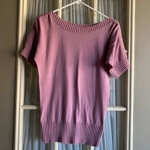 The Limited Mauve Dusty Pink Short Sleeve Sweater with Ribbed Trim